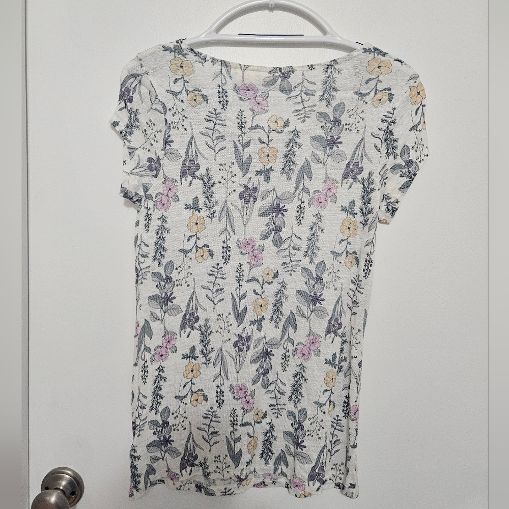 Rachel Ashwell 100% Linen Floral Cowl Neck Short Sleeve Shirt Size Small - Picture 2 of 3